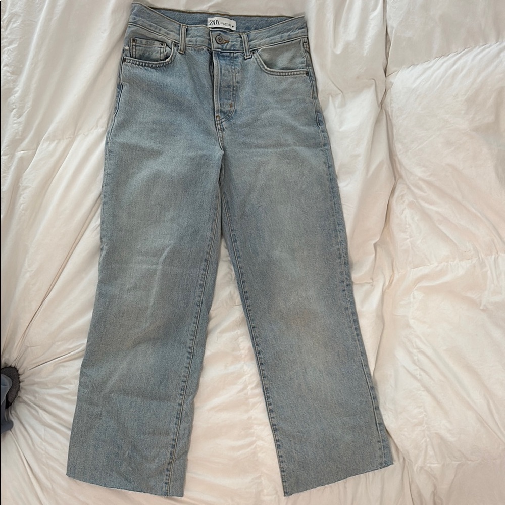 Zara Blue Straight Leg Jeans with Classic Faded Look